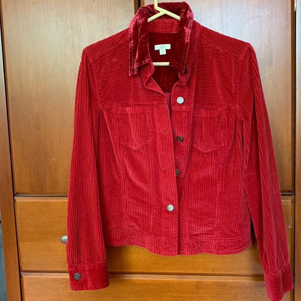 XS J.Jill corduroy jacket in beautiful rich red. Worn once only